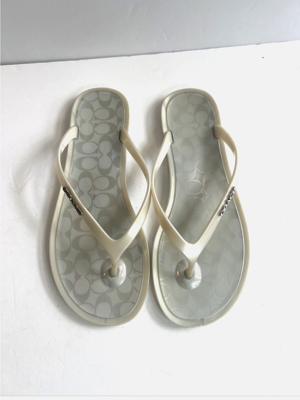 Coach Cream Logo-Print Jelly Thong Sandals
